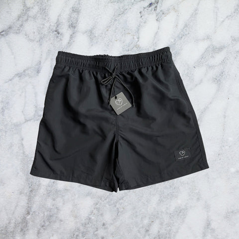 Jet Black Solid Color Swim Shorts