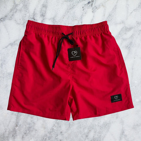Chili Red Solid Color Swim Shorts