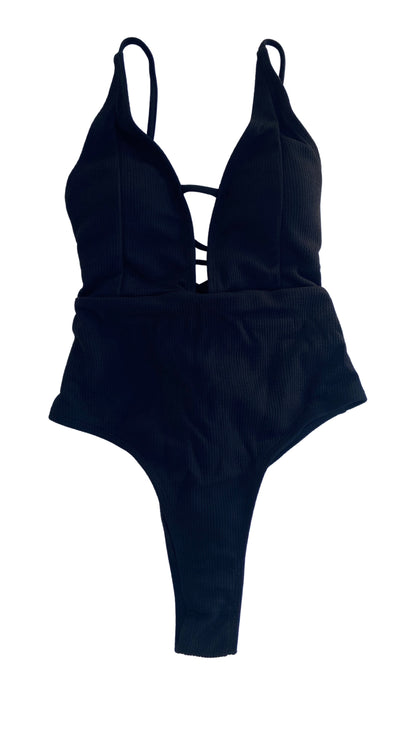 Black Lace-up Cross One Piece Swimsuit