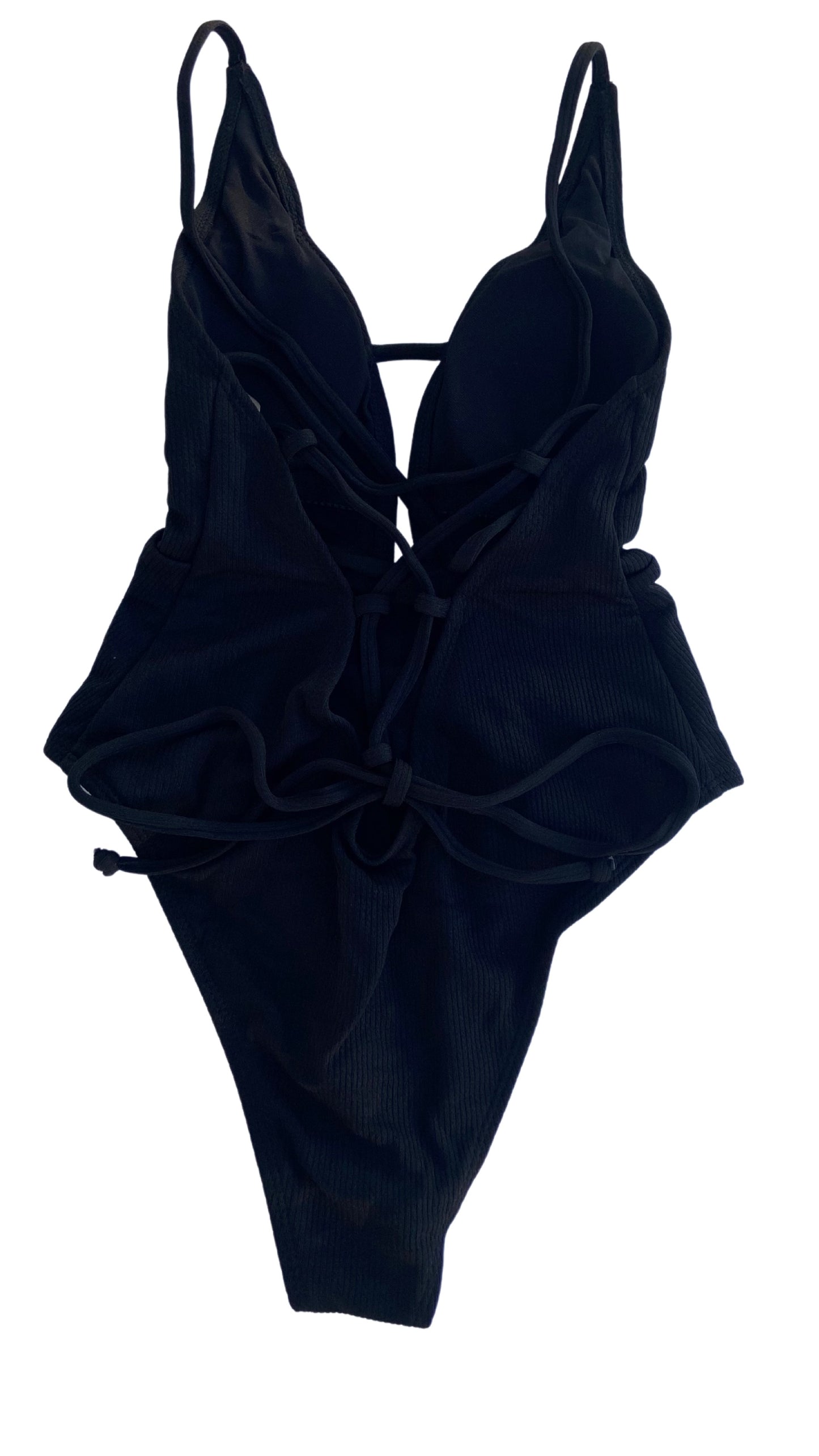 Black Lace-up Cross One Piece Swimsuit