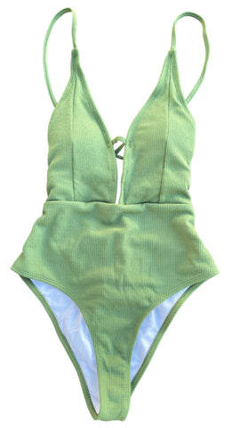 Camo Green Lace-up Cross One Piece Swimsuit